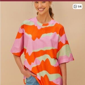 FARM Rio Abstract Wave Short Sleeve Tee in Pink, Orange & Light Green